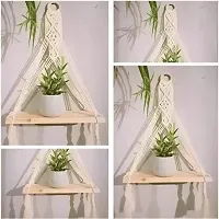 Macrame Handmade Wall Shelf for Plants Decor MADE IN INDIA 12 inch X 35 inch OFF WHITE-thumb1