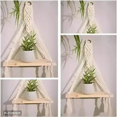 Macrame Handmade Wall Shelf for Plants Decor MADE IN INDIA 12 inch X 35 inch OFF WHITE-thumb2