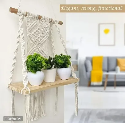 Macrame Wooden Wall Hanging.MADE IN INDIA 25 inch X 12 inch OFF WHITE-thumb3