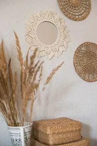 White Macrame Mirror Bedroom Decor  Large Bohemian Mirror 10 inch X 10 inch White-thumb1