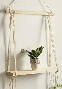 Macrame Wall Hanging Shelf Wood Floating White White-thumb1