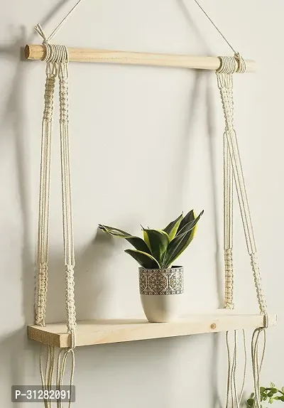 Macrame Wall Hanging Shelf Wood Floating White White-thumb2