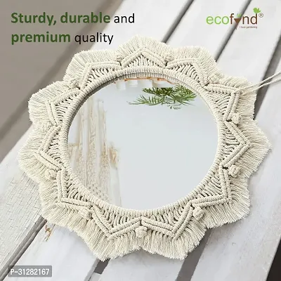 Macrame Wall Mirror with Fringes for Apartment Living Room Bedroom MM002 Ivory-thumb3