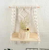 macrame wall hanging shelf 21 inch X 10 inch White-thumb1