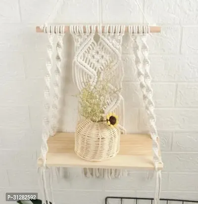 macrame wall hanging shelf 21 inch X 10 inch White-thumb2