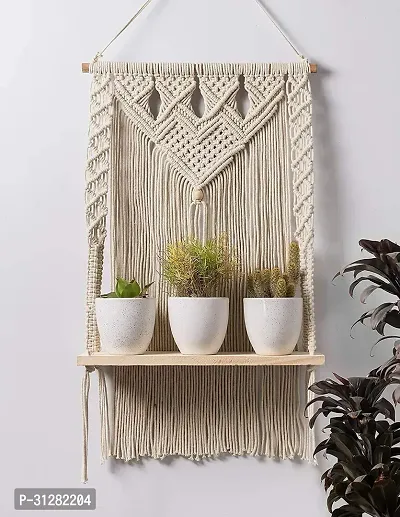 Macrame Wall Hanging Shelf  Wall Hanging Shelf for Home Decor Living Room 22 inch X 12 inch OffWhite-thumb0