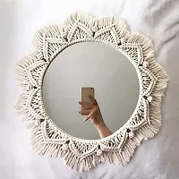 Wall Mirror with Fringes Round Antique Mirror Frame ArtMADE IN INDIA. 40 cm X 40 cm OFF WHITE-thumb2