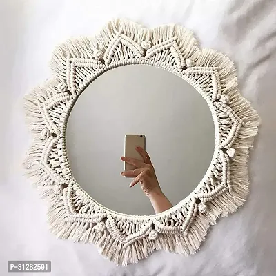 Wall Mirror with Fringes Round Antique Mirror Frame ArtMADE IN INDIA. 40 cm X 40 cm OFF WHITE-thumb3