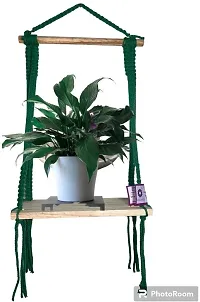 Macrame Indoor Wall Hanging Shelf Chic Decor Wood Floating Shelves Green-thumb1