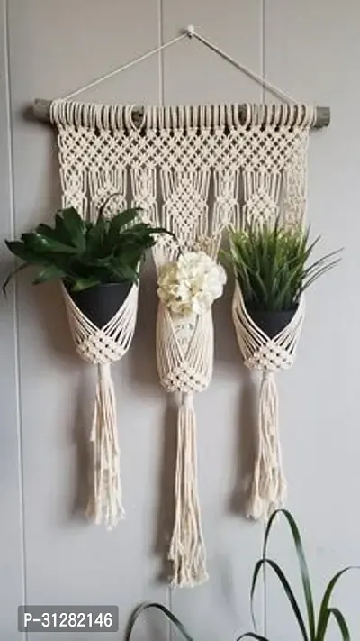 Macrame Cotton Plant Hanger Rope Wall Hanging Flower Pot Holder MADE IN INDIA. 28 inch X 15 inch White-thumb2