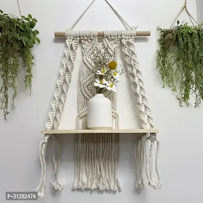 Macrame wall hanging shelf 21 inch X 5 inch White-thumb0