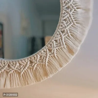 Macrame Wall Mirror with Fringes Round Antique Mirror MADE IN INDIA 40 cm X 40 cm OFF WHITE-thumb2