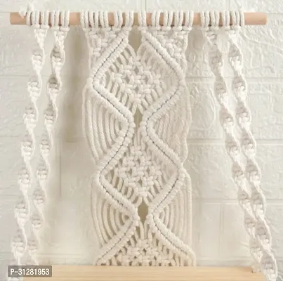 Macrame Wall Hanging Shelf Tapestry Wood Hanging. MADE IN INDIA 19 inch X 12 inch OFF WHITE-thumb3