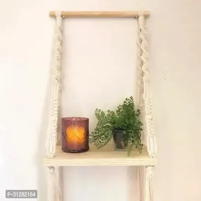 Macrame Hanging Shelf  Macrame Wall Shelf 24 inch X 12 inch Beige-thumb0