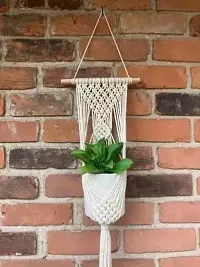 MACRAME COTTON PLANT HANGER MADE IN INDIA. 5 cm X 10 cm White-thumb2