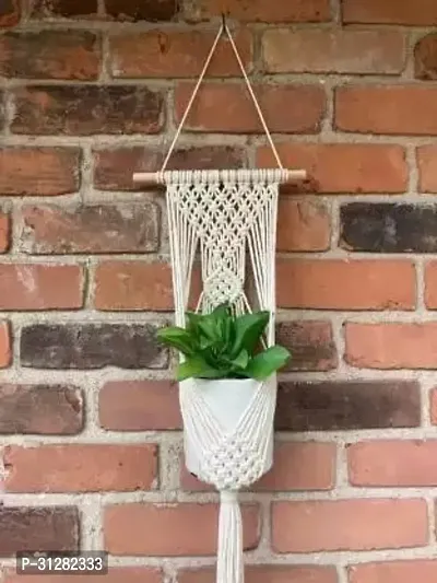 MACRAME COTTON PLANT HANGER MADE IN INDIA. 5 cm X 10 cm White-thumb3