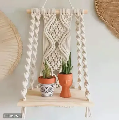 macrame wall hanging shelf 21 inch X 10 inch White-thumb0