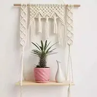 Handmade Floating MACRAME Hanging Shelf Display Plant Holder Natural Beige-thumb2