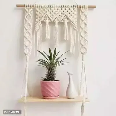 Handmade Floating MACRAME Hanging Shelf Display Plant Holder Natural Beige-thumb3