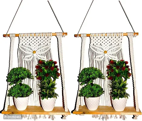 US Retail Macrame Wall Hanging Shelf Indoor Wall Decor for BedroomPack Of 2 Pack of 2 Beige