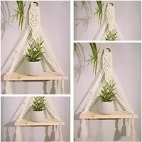 Macrame Indoor Wall Hanging Shelf Chic Decor Wood Floating Shelves OFF WHITE-thumb1