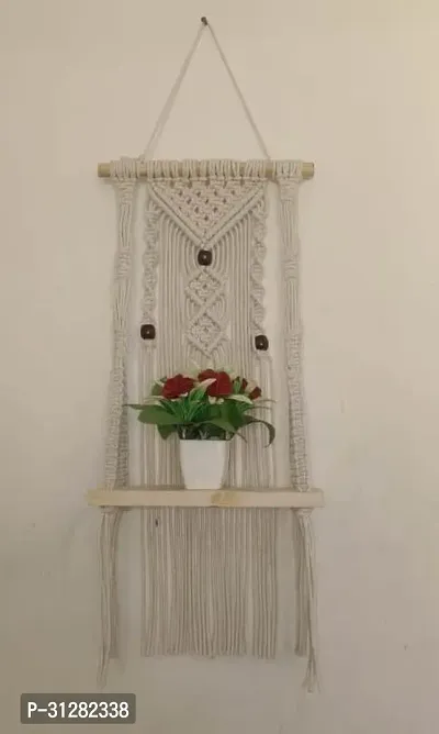 Macrame Wall Hanging Decor Wall Shelf ITEM FOR DECOR HOME MADE IN INDIA 55 cm X 30 cm OFF WHITE-thumb0