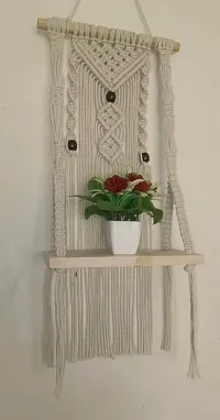 Macrame Wall Hanging Decor Wall Shelf ITEM FOR DECOR HOME MADE IN INDIA 55 cm X 30 cm OFF WHITE-thumb1