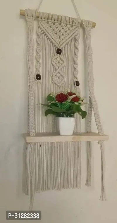 Macrame Wall Hanging Decor Wall Shelf ITEM FOR DECOR HOME MADE IN INDIA 55 cm X 30 cm OFF WHITE-thumb2