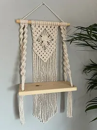 Macrame Handmade Wooden Wall Shelf  Bohemian Wall Shelf for Living Room Bed Room Set of 2  Pack of 2 White-thumb1