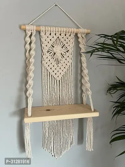 Macrame Handmade Wooden Wall Shelf  Bohemian Wall Shelf for Living Room Bed Room Set of 2  Pack of 2 White-thumb2