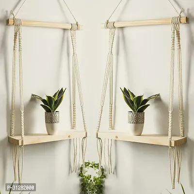 Macrame wall hanging self for home decor item Pack of 2 White-thumb0