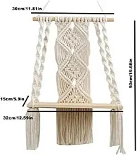 Macrame Wall Hanging Plant Decor Shelf Indoor Outdoor Floating Wood shelve White-thumb1