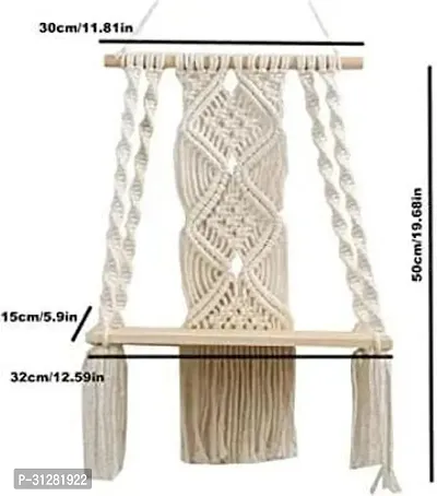 Macrame Wall Hanging Plant Decor Shelf Indoor Outdoor Floating Wood shelve White-thumb2