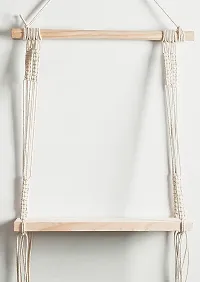 Macrame Wall Hanging Shelf Wood Floating White White-thumb2