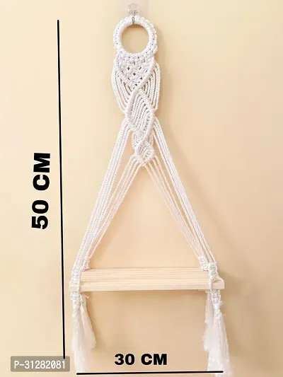 Macrame Shelf Macrame Pot Planter Wall Hanging Nice Tapestry Beige 40 cm X 10 cm White-thumb2