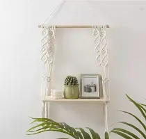 Macrame wall hanging shelf 24 inch X 4.5 inch White-thumb1