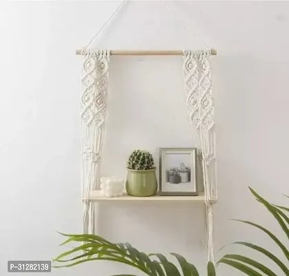 Macrame wall hanging shelf 24 inch X 4.5 inch White-thumb2