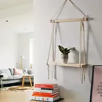 Macrame Indoor Wall Hanging Shelf Chic Decor Wood Floating Shelves Pack of 2 OFF WHITE-thumb1