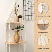 Macrame Wall Hanging Shelf Pine Wood Floating Shelve with Wooden OFF WHITE-thumb2