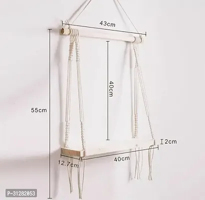 Macrame Wall Hanging Shelf Decor Shelf Made Wooden 50 cm White-thumb2