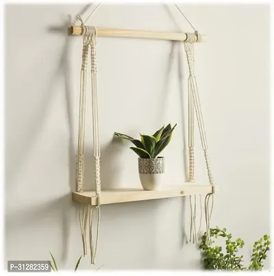 Handcrafted Macrame Wall Hanging Shelf Modern Chic Hand Woven Art Decor White-thumb2