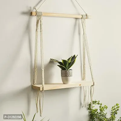 Macrame Wall Hanging Shelf Wood Floating Shelves with Wooden IvoryWhite-thumb0