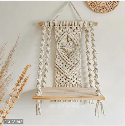 Macrame Wall Hanging Shelf Indoor Wall Decor for BedroomMADE IN INDIA 60 cm X 30.5 cm OFF WHITE-thumb2