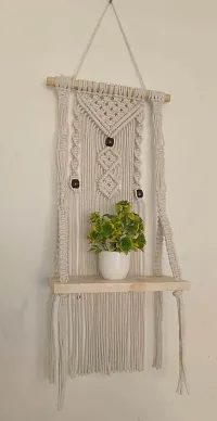 Macrame Wall Hanging Decor Wall Shelf ITEM FOR DECOR HOME MADE IN INDIA 55 cm X 30 cm OFF WHITE-thumb2