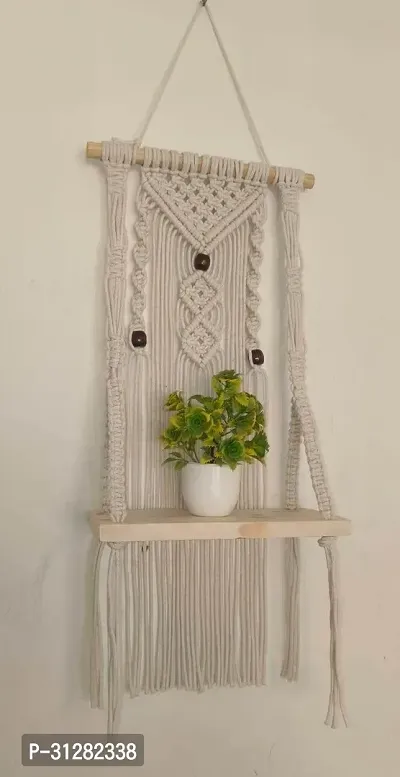 Macrame Wall Hanging Decor Wall Shelf ITEM FOR DECOR HOME MADE IN INDIA 55 cm X 30 cm OFF WHITE-thumb3