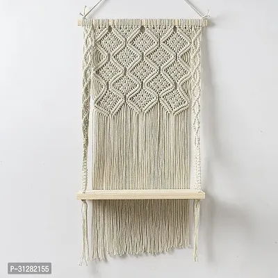 Macrame Wall Hanging Shelf Bohemian Decor Shelf for Plants And Pots White-thumb2