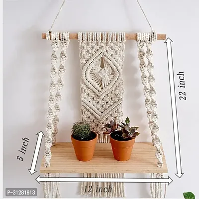 Macrame Wall Hanging Shelf Indoor Wall Decor for BedroomMADE IN INDIA 60 cm X 30.5 cm OFF WHITE-thumb0