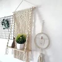 Macrame Wall Hanging Shelf Plant Hanger Bohemian PatternMADE IN INDIA. 40 inch X 12 inch OFF WHITE-thumb1