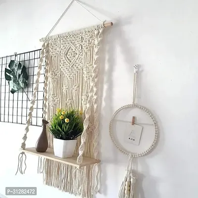 Macrame Wall Hanging Shelf Plant Hanger Bohemian PatternMADE IN INDIA. 40 inch X 12 inch OFF WHITE-thumb2