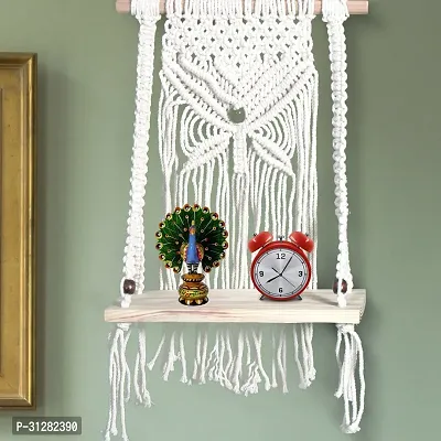 Macrame Wall Hanging Decor Shelf Wall Decor MADE IN INDIA. 35 inch X 12 inch White-thumb0